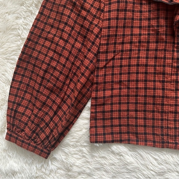 Madewell Blouse Ruffle-Front Top in Plaid Warren Check Faded Rust S - Picture 8 of 13